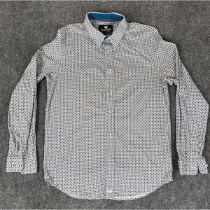 Buttercloth Mens Size Large Button Up Shirt Regular Fit White Blue‎ Stretch